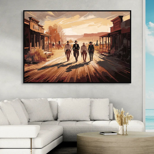 Tombstone Gunfight Scenery Living Room - Black Canvas Wall Art