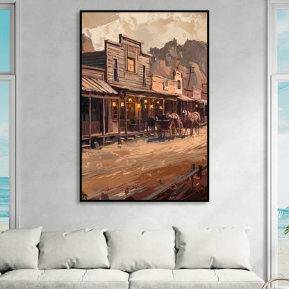 Tombstone Old West Charm Living Room - Black Canvas Wall Art