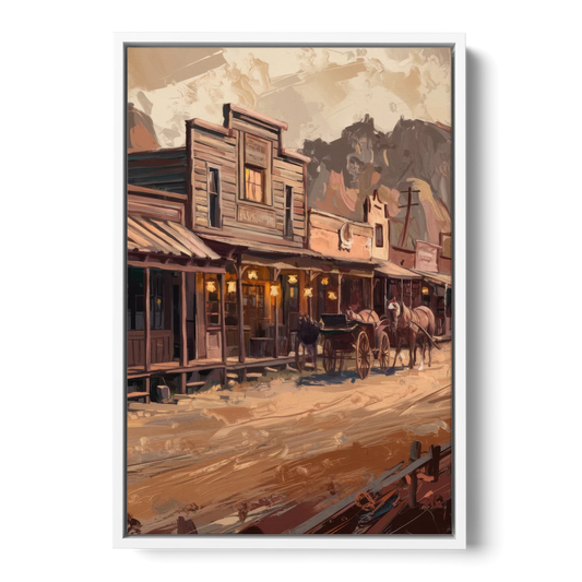 Tombstone Old West Charm - White Framed Canvas Wall Art - Front