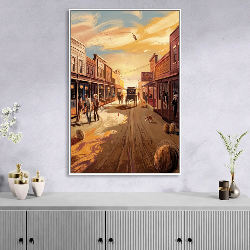 Tombstone Wild West Vibes Sitting Room - White Canvas Wall Art