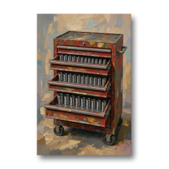 Toolbox Painting with Three Open Drawers - Canvas Wall Art - Front