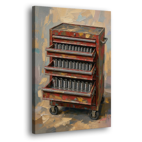 Toolbox Painting with Three Open Drawers - Canvas Wall Art - Side