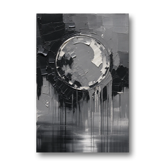 Torn Grey Circle Over Black Drips - Canvas Wall Art - Front