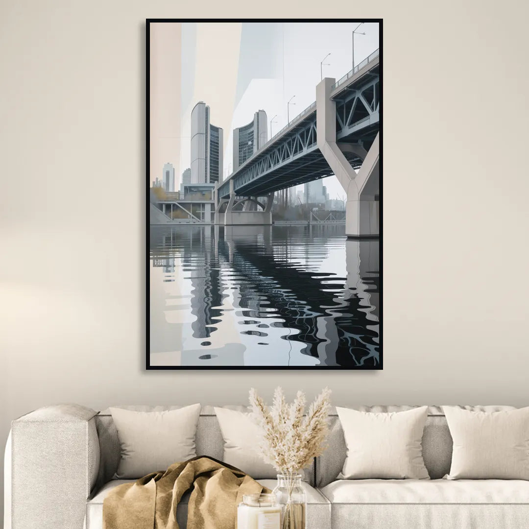 Toronto Cherry Street Bridge Living Room - Black Canvas Wall Art