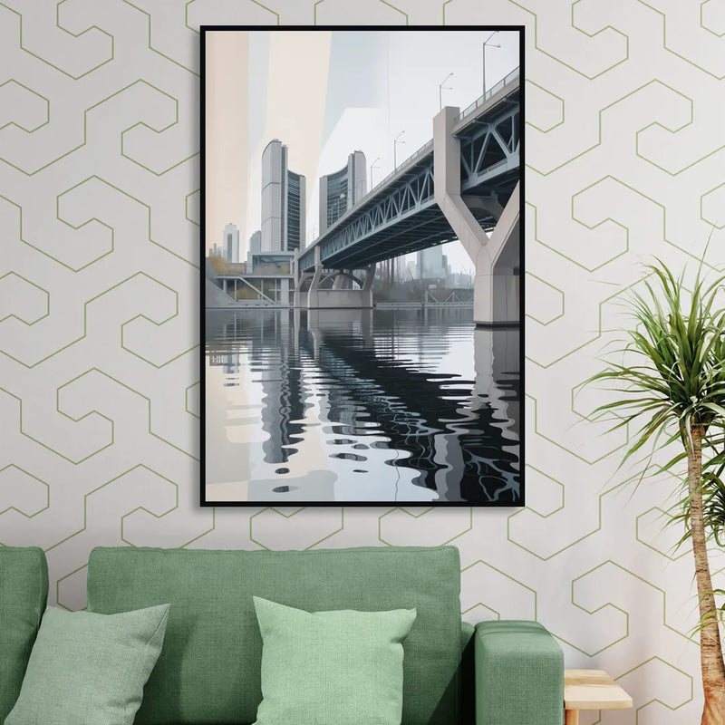 Toronto Cherry Street Bridge Sitting Room - Black Canvas Wall Art