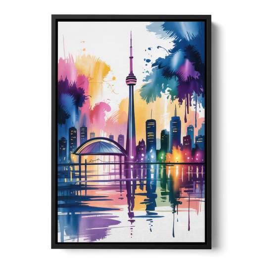 Toronto City Lights - Black Framed Canvas Wall Art - Front