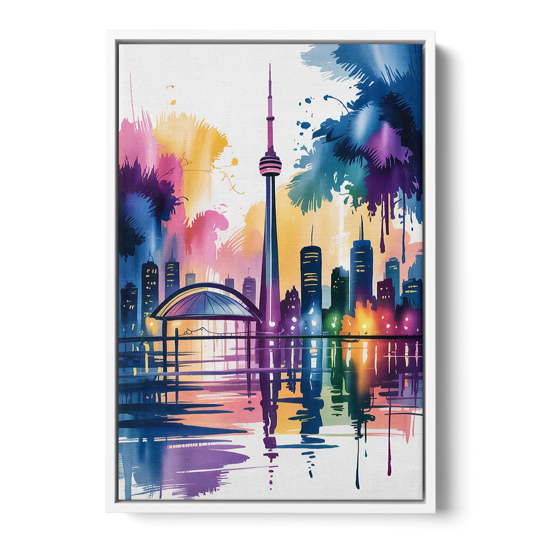 Toronto City Lights Front - White Canvas Wall Art