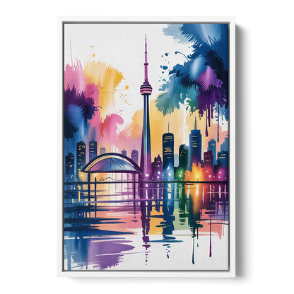 Toronto City Lights Front - White Canvas Wall Art