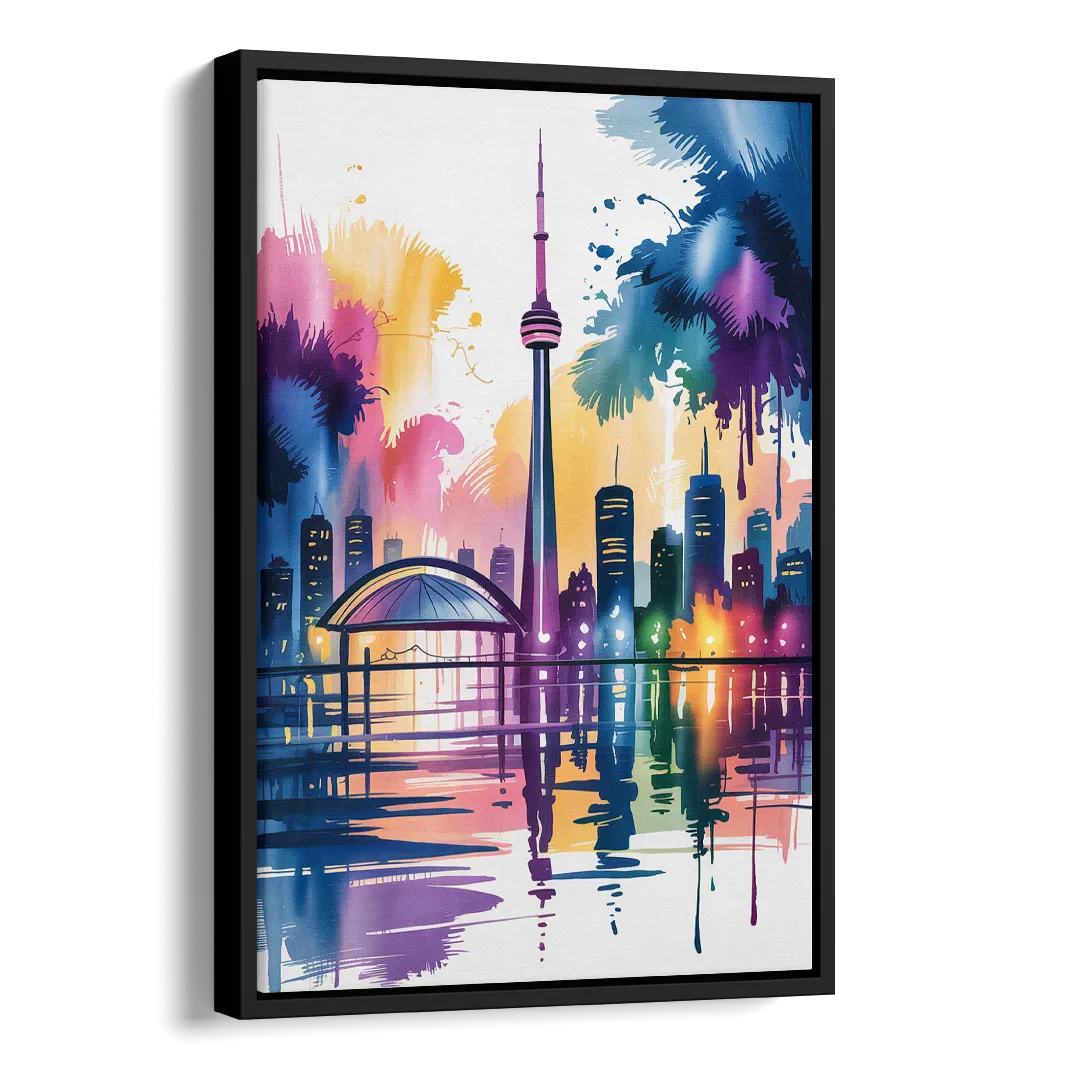 Toronto City Lights Side - Black Canvas Wall Art