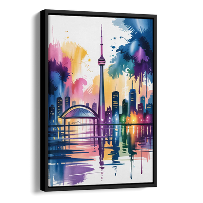 Toronto City Lights Side - Black Canvas Wall Art