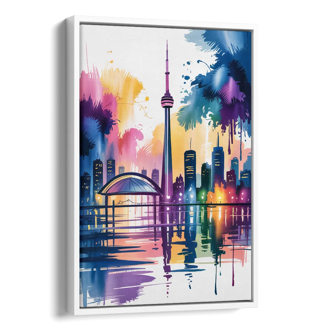 Toronto City Lights Side - White Canvas Wall Art