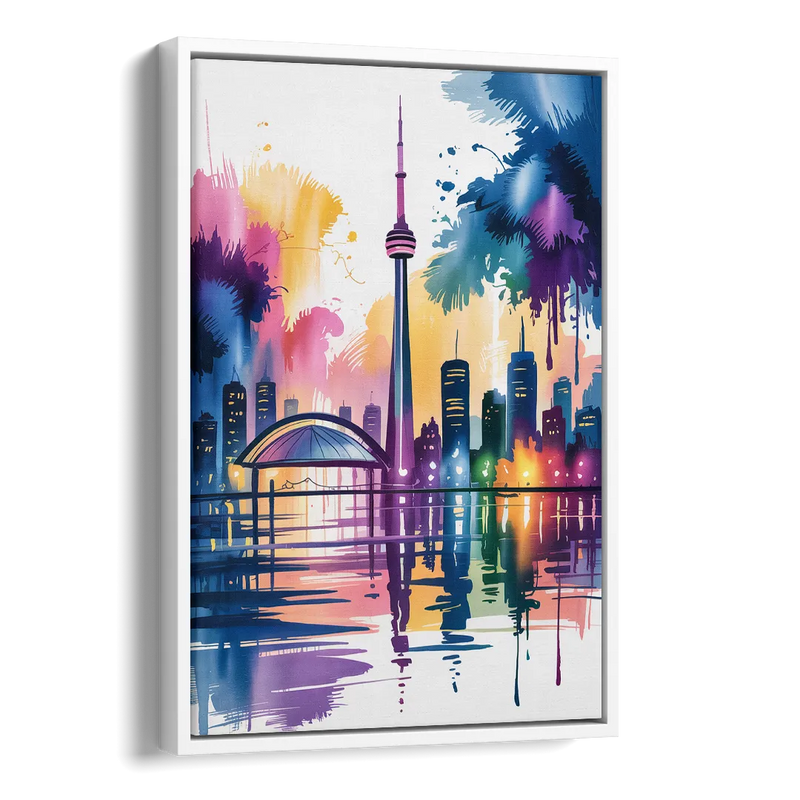 Toronto City Lights Side - White Canvas Wall Art