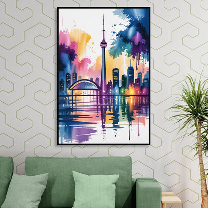 Toronto City Lights Living Room - Black Canvas Wall Art