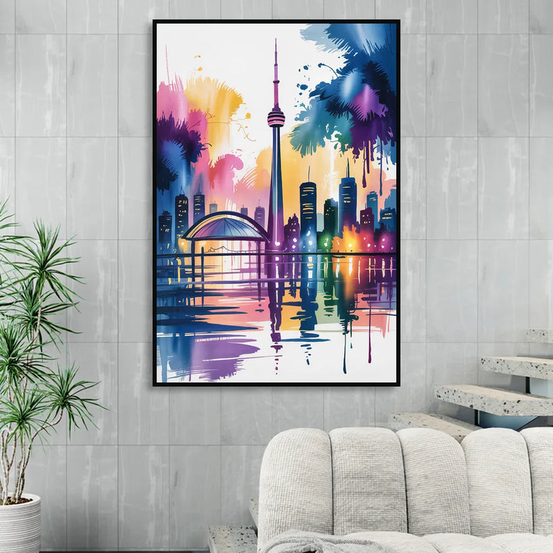 Toronto City Lights Sitting Room - Black Canvas Wall Art