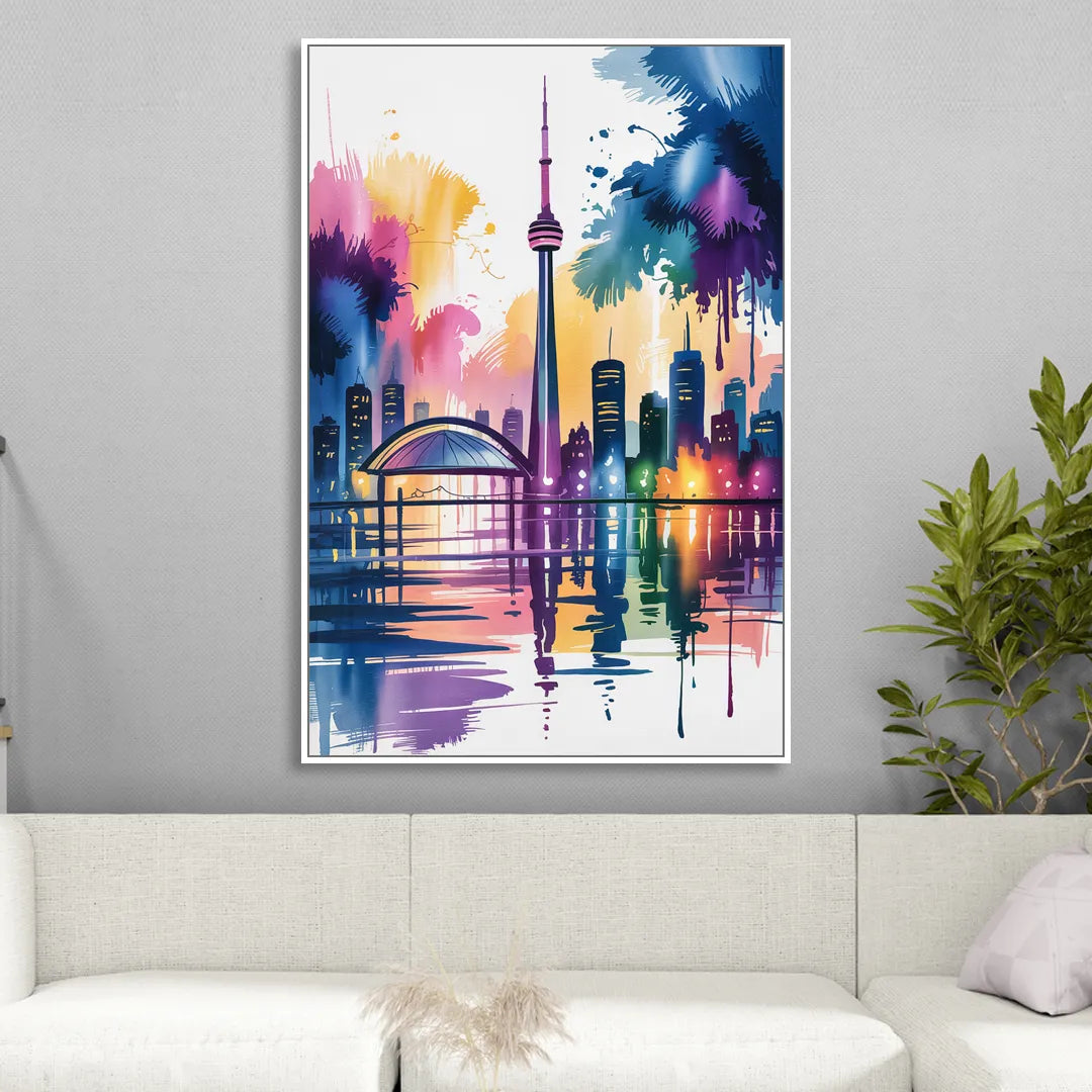 Toronto City Lights Sitting Room - White Canvas Wall Art