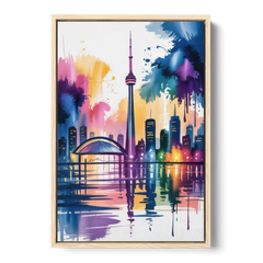 Toronto City Lights - Oak Framed Canvas Wall Art - Front