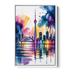 Toronto City Lights - White Framed Canvas Wall Art - Front