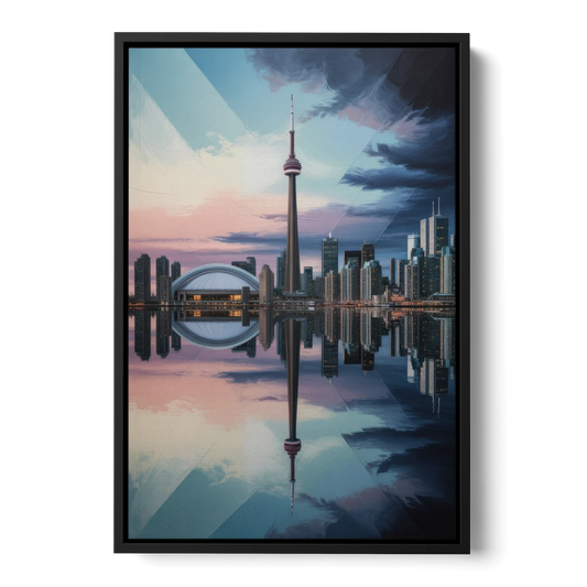 Toronto Cityscape Panorama - Black Framed Canvas Wall Art - Front