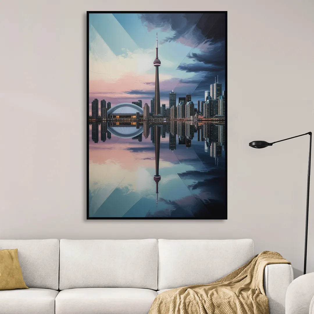 Toronto Cityscape Panorama Sitting Room - Black Canvas Wall Art