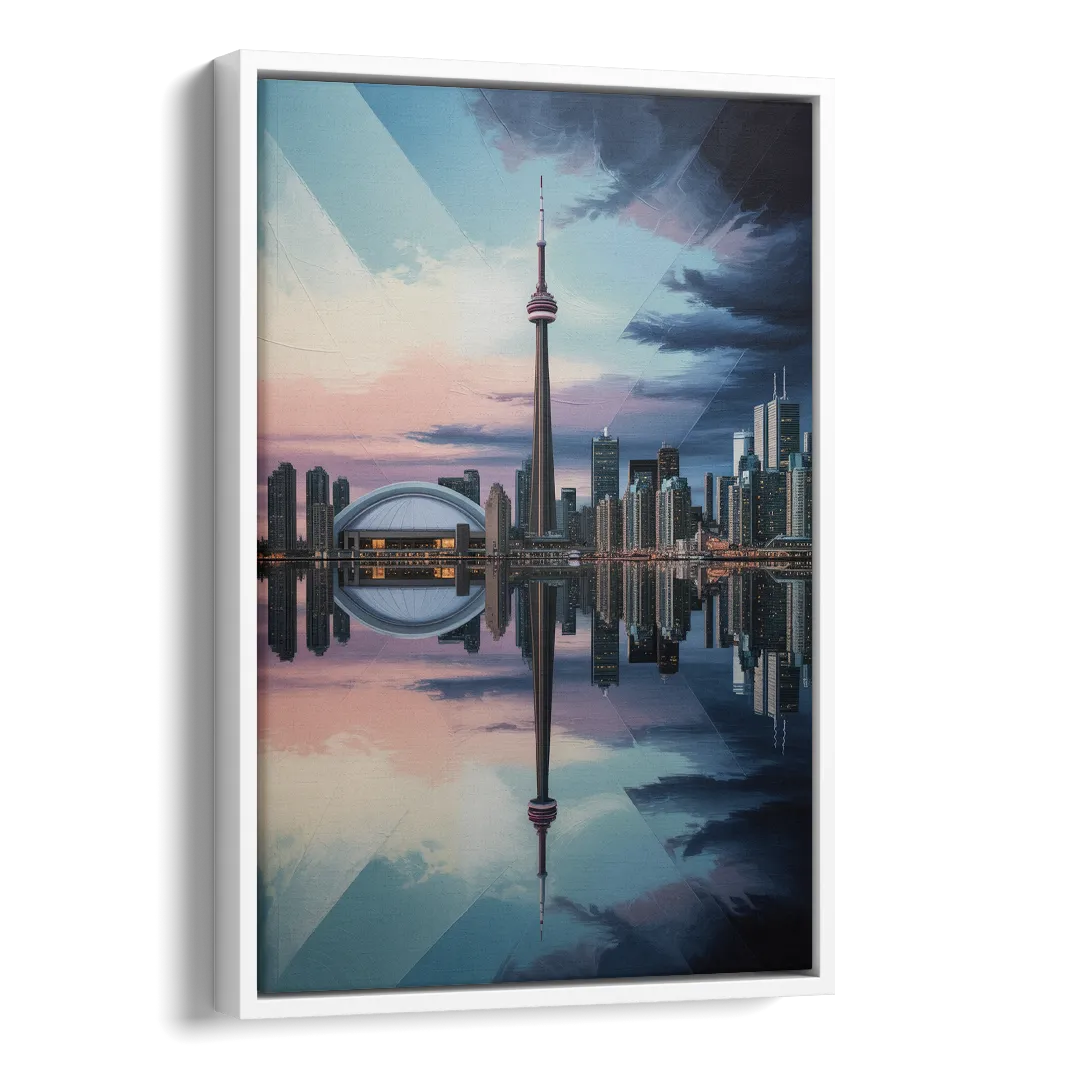 Toronto Cityscape Panorama Side - White Canvas Wall Art
