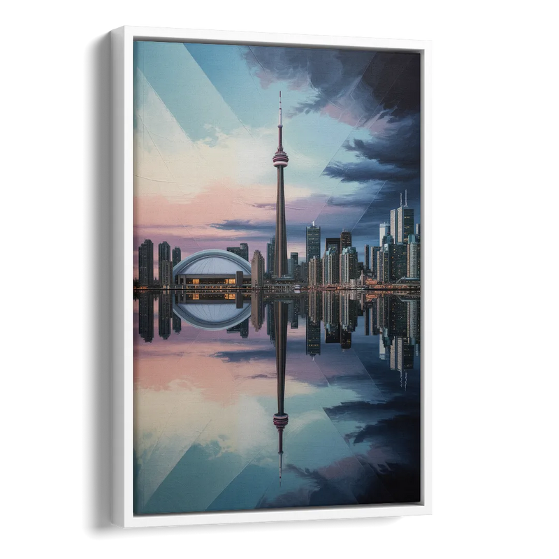 Toronto Cityscape Panorama Side - White Canvas Wall Art
