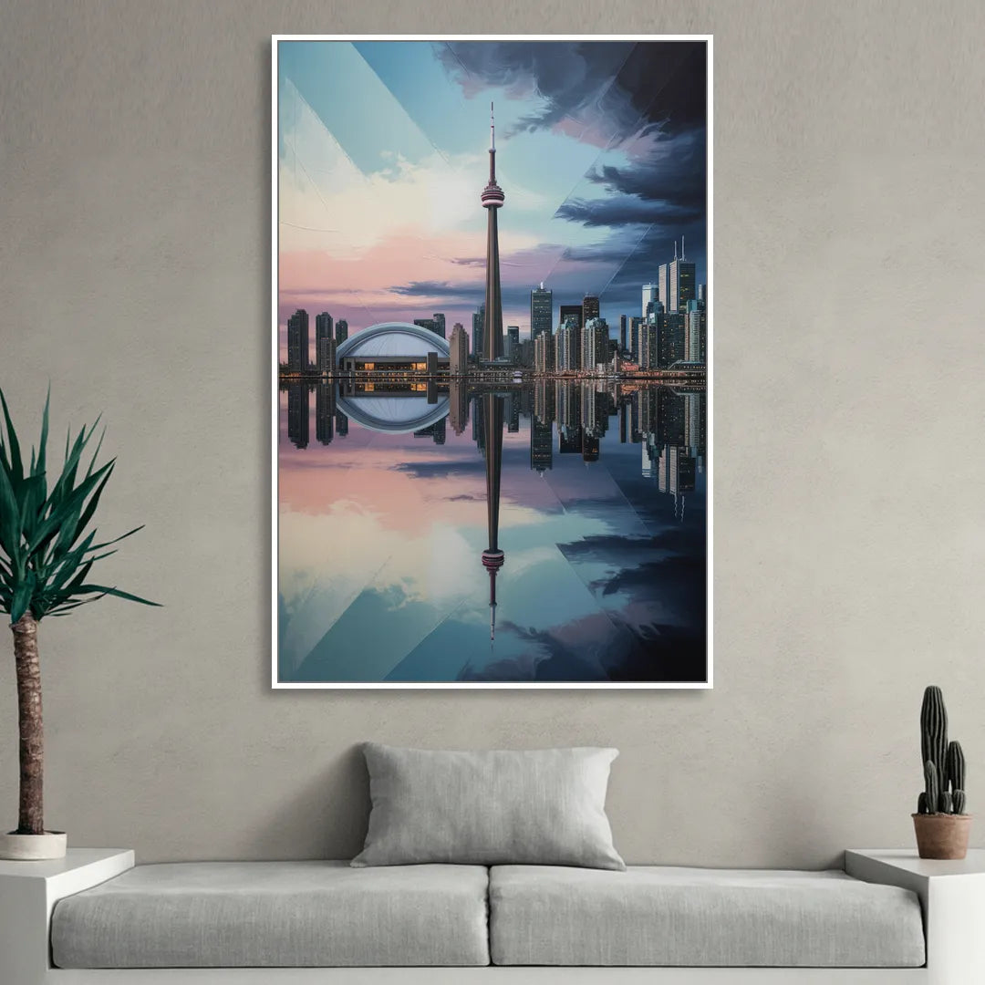 Toronto Cityscape Panorama Sitting Room - White Canvas Wall Art