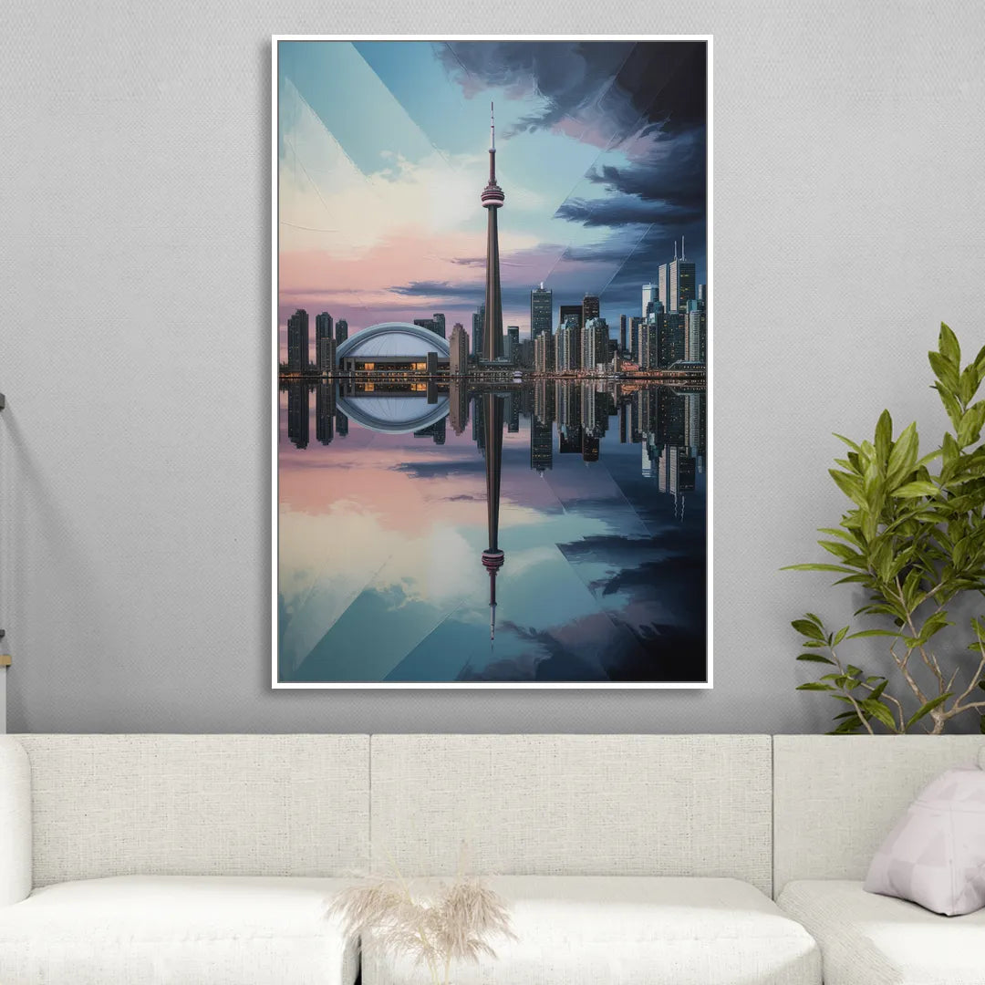 Toronto Cityscape Panorama Living Room - White Canvas Wall Art