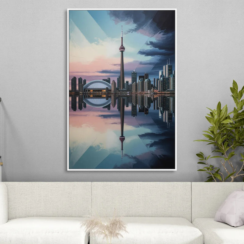 Toronto Cityscape Panorama Living Room - White Canvas Wall Art