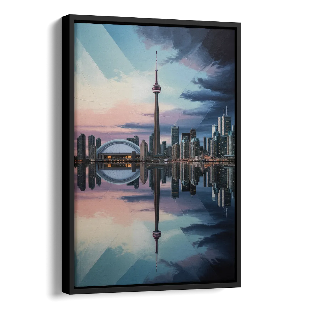 Toronto Cityscape Panorama Side - Black Canvas Wall Art