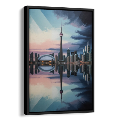 Toronto Cityscape Panorama Side - Black Canvas Wall Art