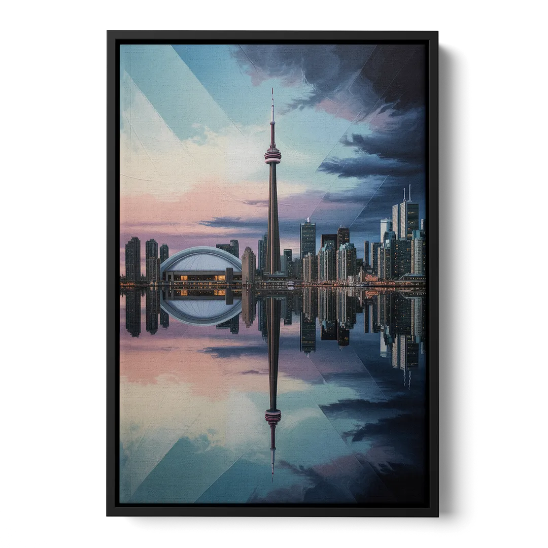 Toronto Cityscape Panorama Front - Black Canvas Wall Art