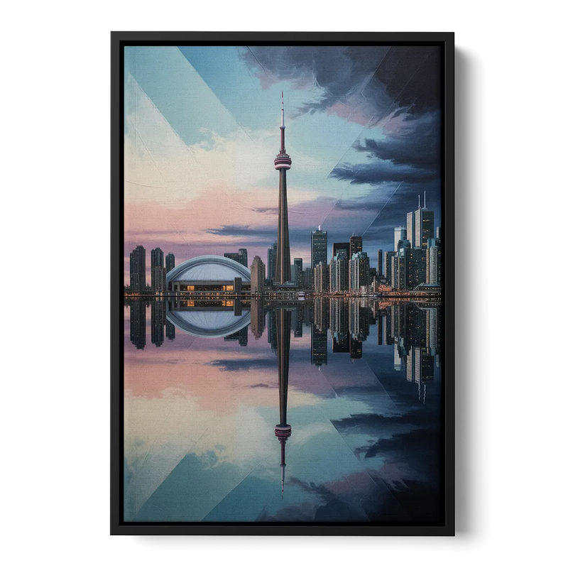 Toronto Cityscape Panorama Front - Black Canvas Wall Art