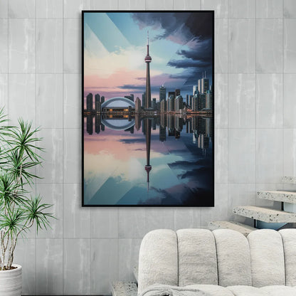 Toronto Cityscape Panorama Living Room - Black Canvas Wall Art