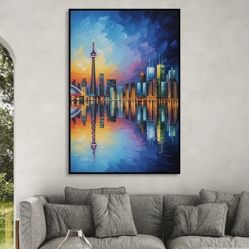 Toronto Downtown Nightscape Sitting Room - Black Canvas Wall Art