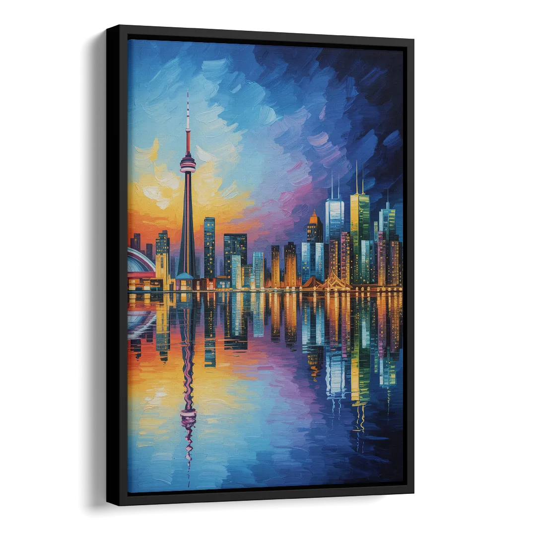 Toronto Downtown Nightscape Side - Black Canvas Wall Art