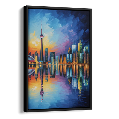 Toronto Downtown Nightscape Side - Black Canvas Wall Art