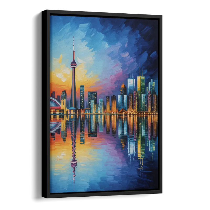 Toronto Downtown Nightscape Side - Black Canvas Wall Art