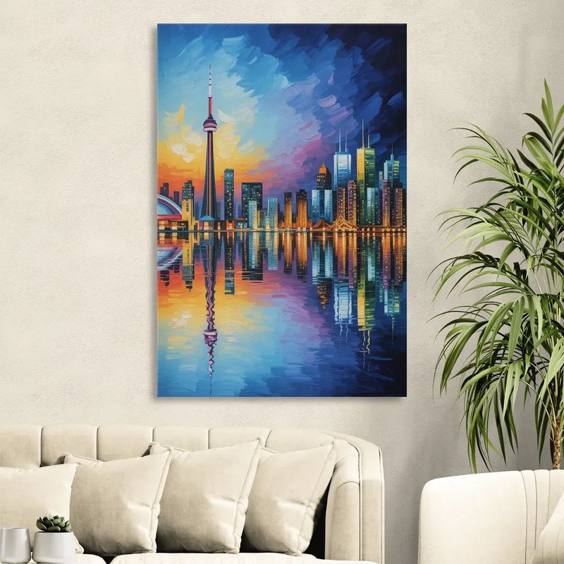 Toronto Downtown Nightscape Sitting Room - Canvas Wall Art