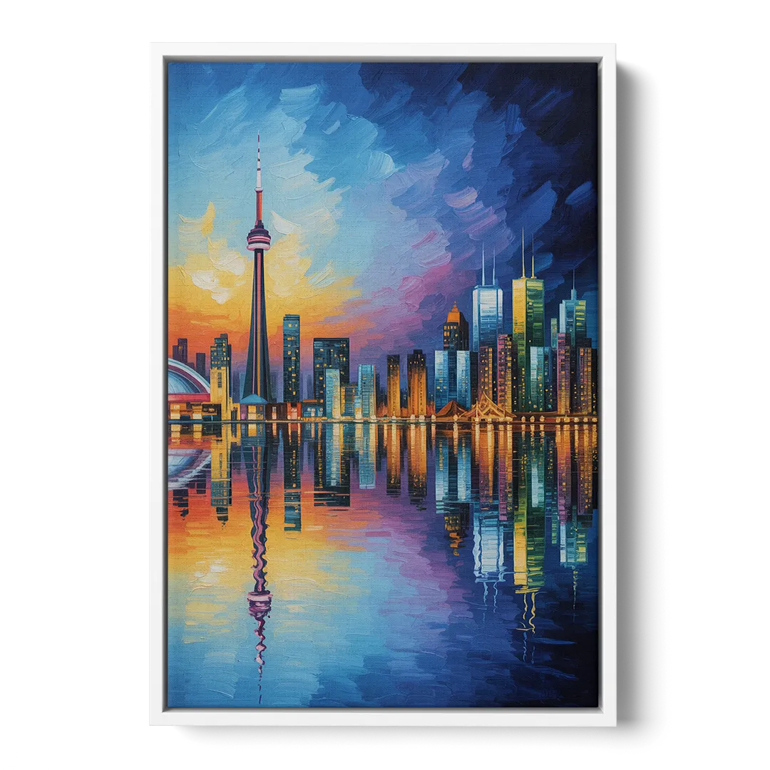Toronto Downtown Nightscape Front - White Canvas Wall Art