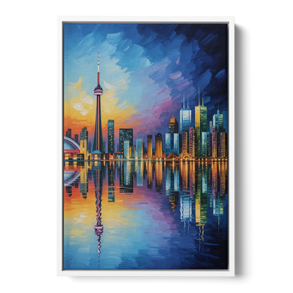 Toronto Downtown Nightscape Front - White Canvas Wall Art
