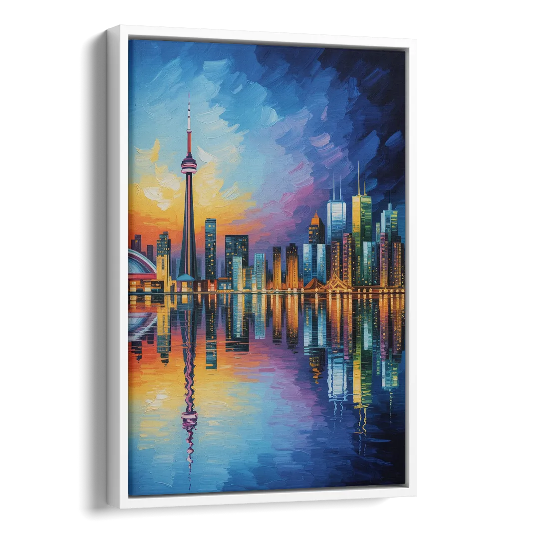 Toronto Downtown Nightscape Side - White Canvas Wall Art