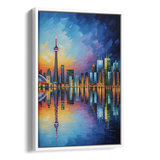 Toronto Downtown Nightscape Side - White Canvas Wall Art