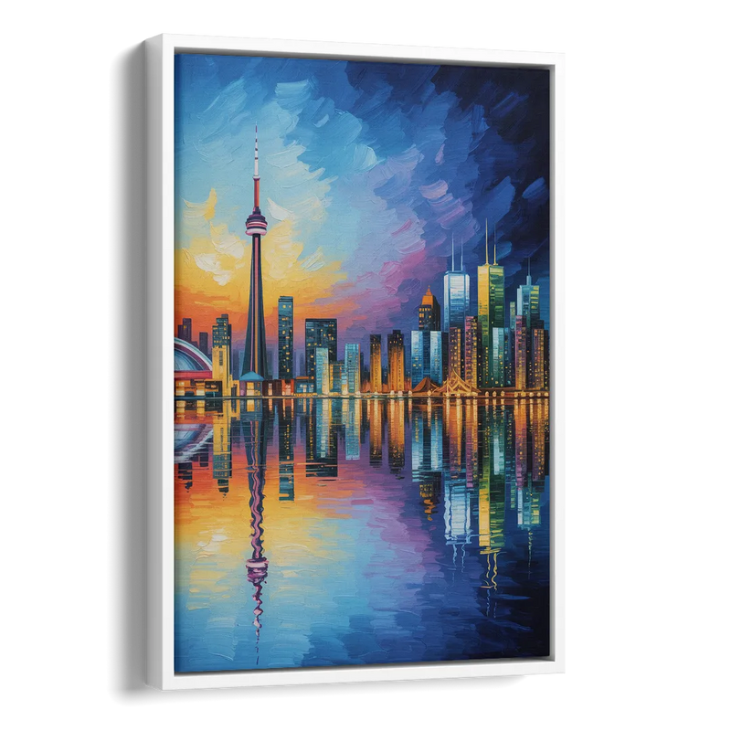 Toronto Downtown Nightscape Side - White Canvas Wall Art