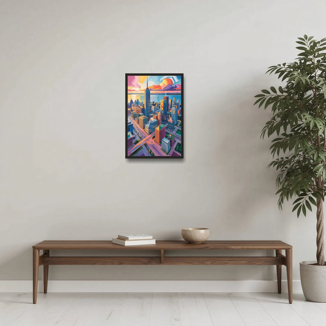 Toronto Financial District - Black Framed Canvas Wall Art - Coffee Table - 16x24