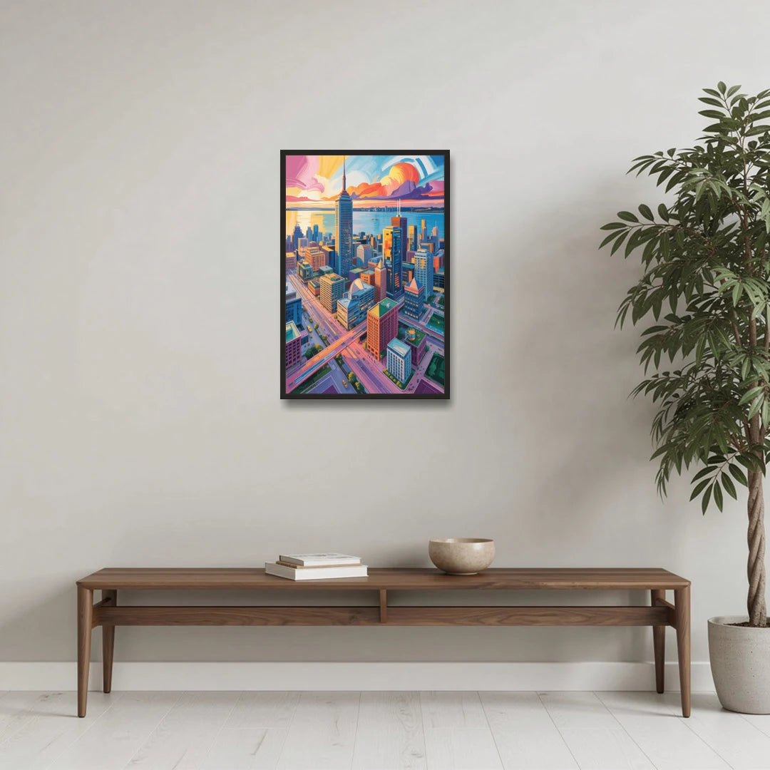 Toronto Financial District - Black Framed Canvas Wall Art - Coffee Table - 20x30