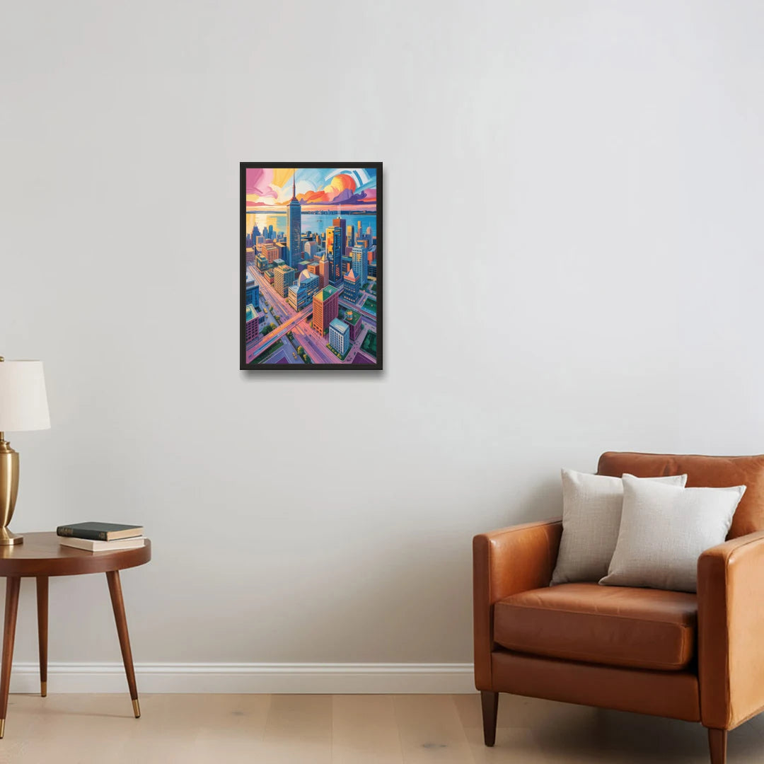 Toronto Financial District - Black Framed Canvas Wall Art - Sofa - 16x24