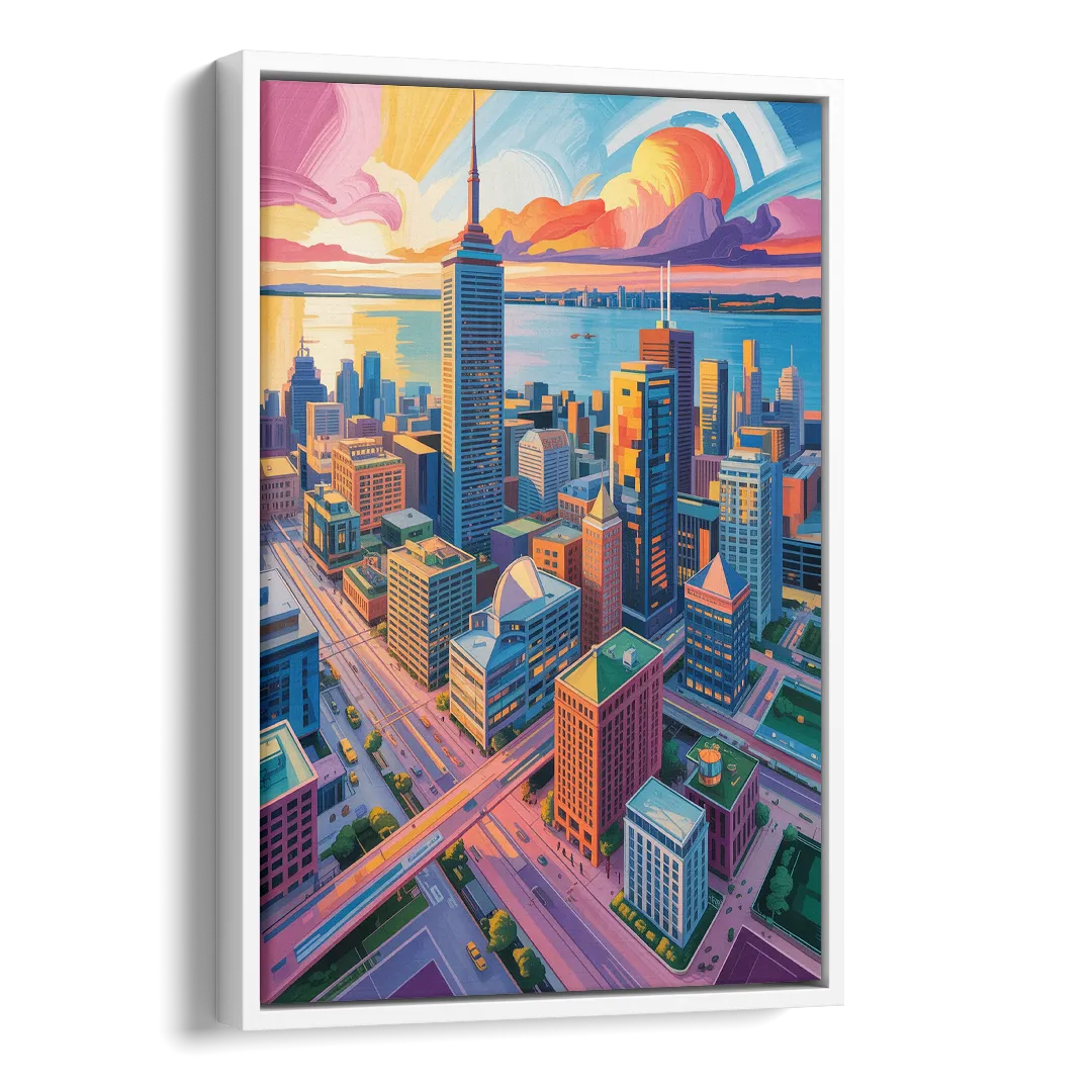 Toronto Financial District Side - White Canvas Wall Art