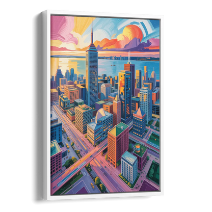 Toronto Financial District Side - White Canvas Wall Art