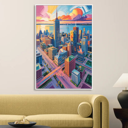Toronto Financial District Living Room - White Canvas Wall Art
