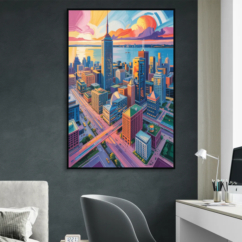 Toronto Financial District Sitting Room - Black Canvas Wall Art